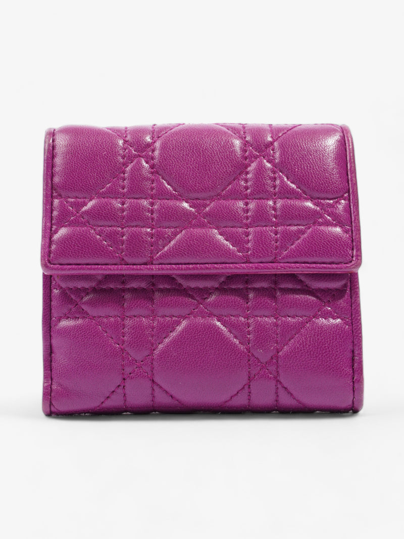  Cannage Lady Dior Lotus Compact Wallet Purple Lambskin Leather