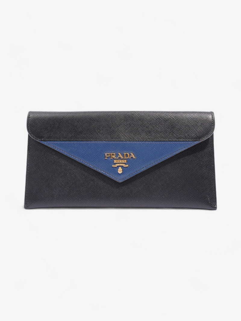  Prada Envelope Wallet Black / Blue Saffiano Leather