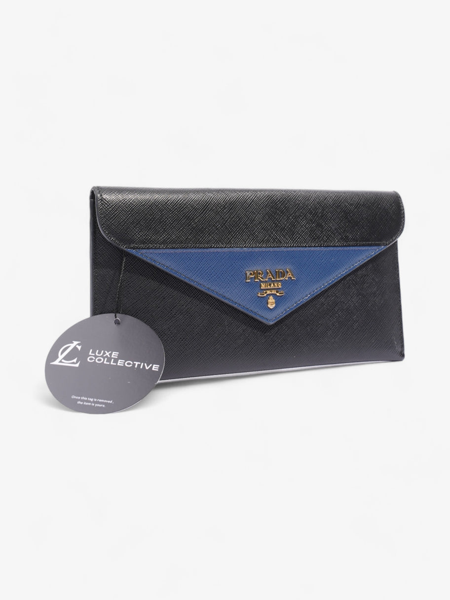 Prada Envelope Wallet Black / Blue Saffiano Leather Image 10