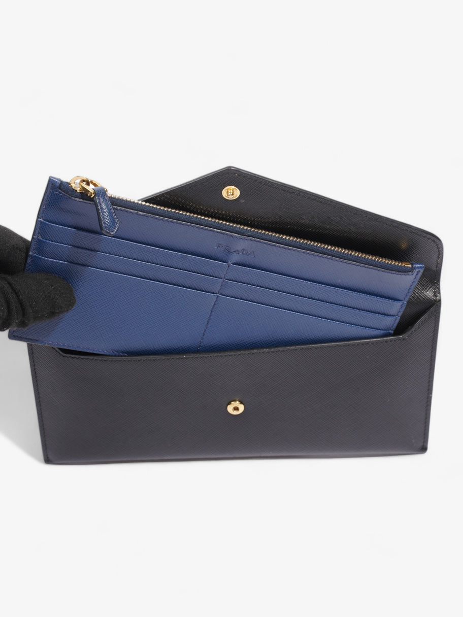 Prada Envelope Wallet Black / Blue Saffiano Leather Image 7