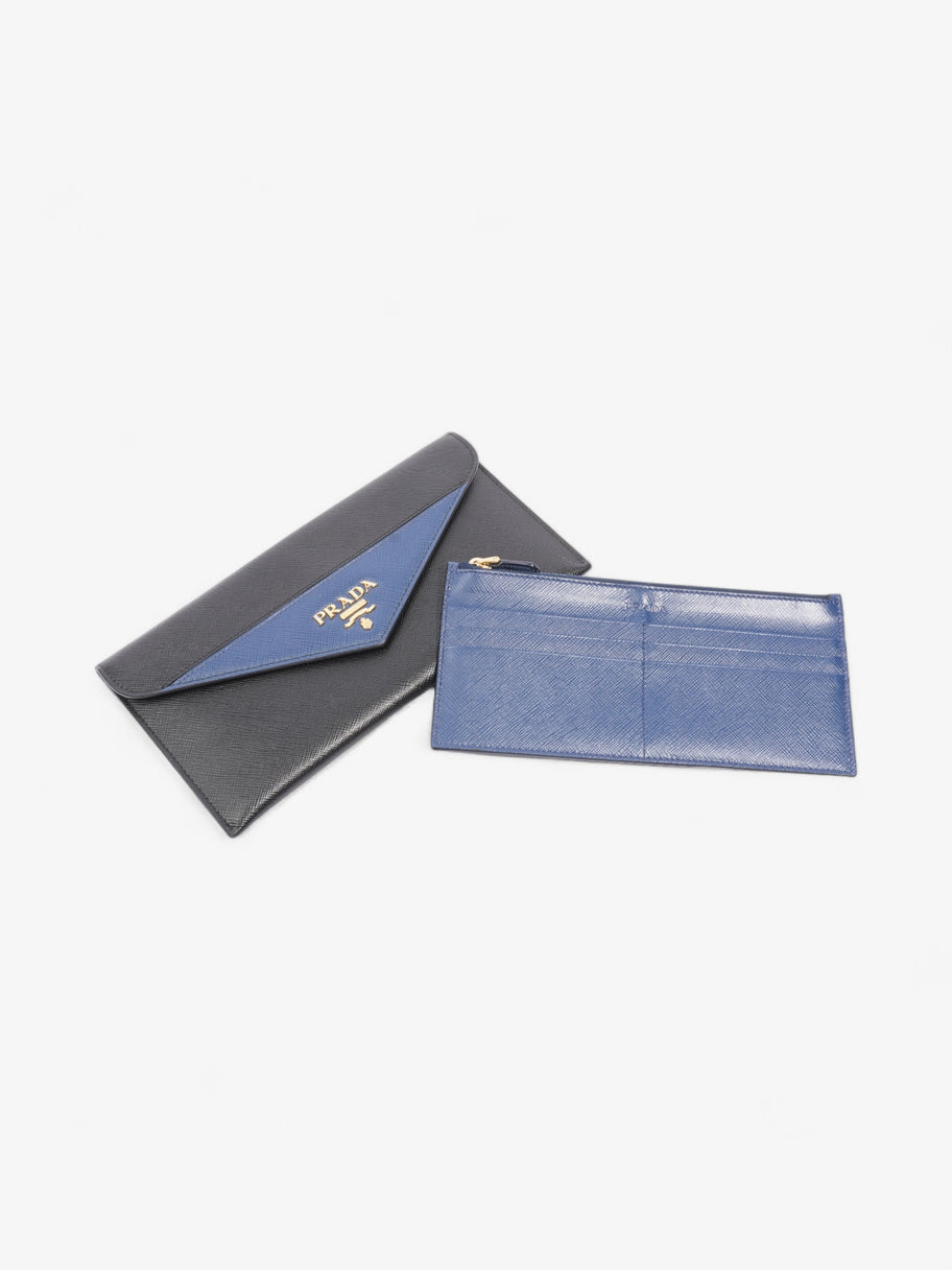 Prada Envelope Wallet Black / Blue Saffiano Leather Image 9