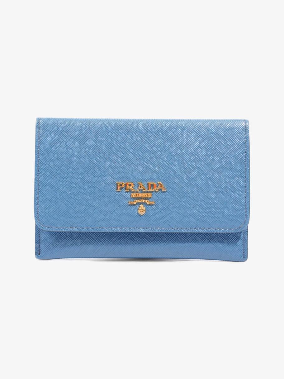 Bifold Card Case Light Blue Saffiano Leather Image 1