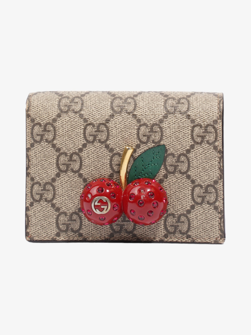  Gucci Cherry Fold Over Wallet GG Supreme / Red / Green Coated Canvas