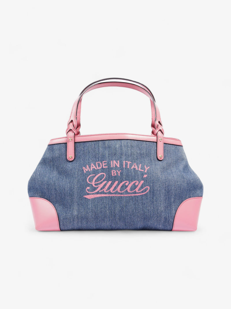  Gucci Craft Gucci Logo Tote Bag Blue / Pink Denim