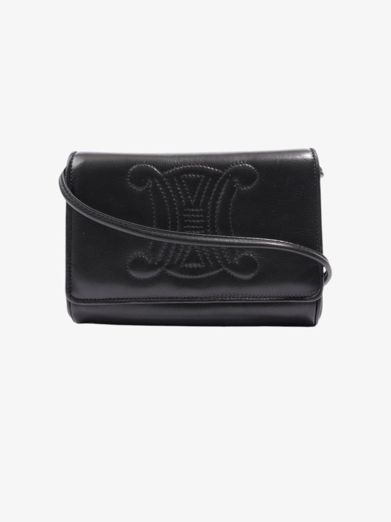  Celine Triomphe Cuir 2 Way Shoulder Bag Black Leather