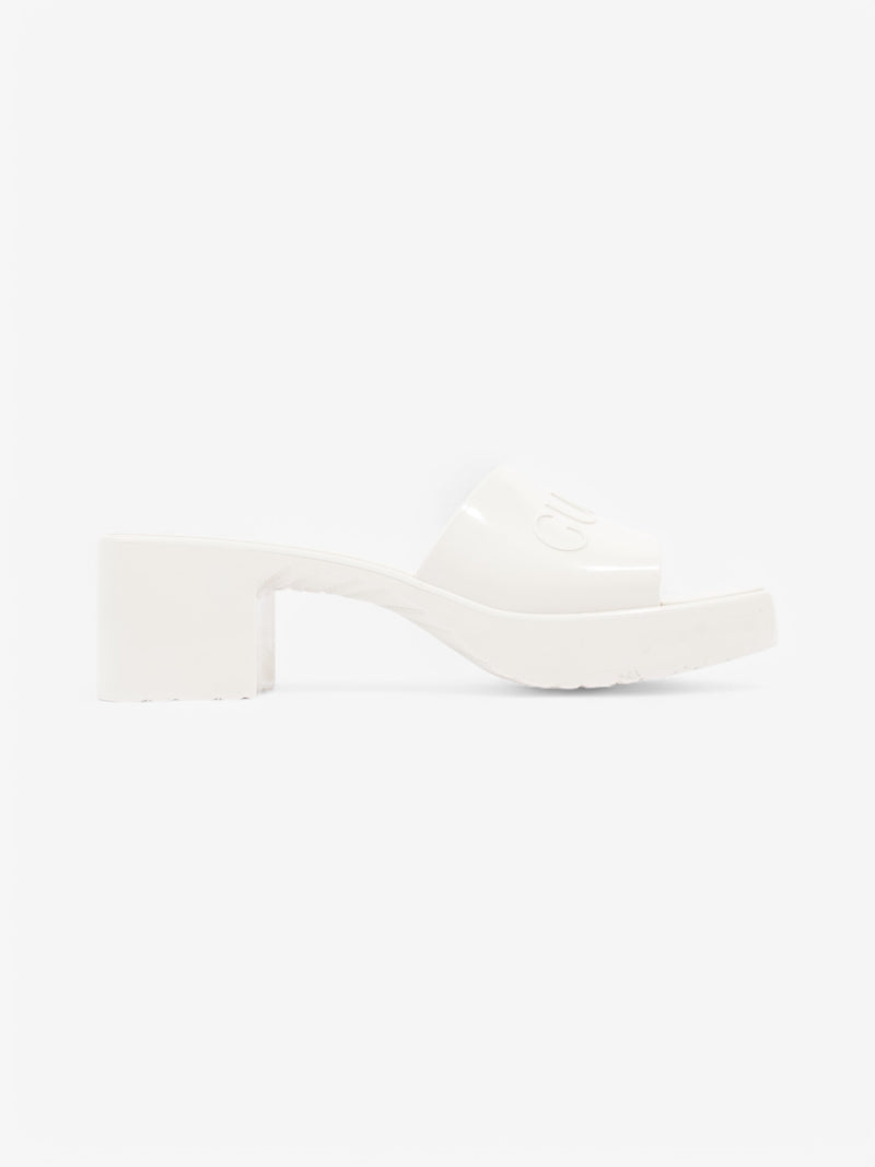  Gucci Logo Rubber Platform Sandals 50 White  Rubber EU 37 UK 4