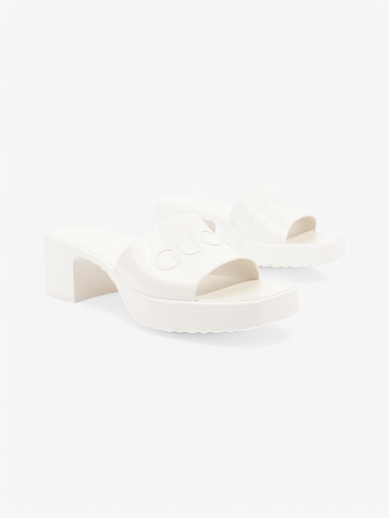  Gucci Logo Rubber Platform Sandals 50 White  Rubber EU 37 UK 4