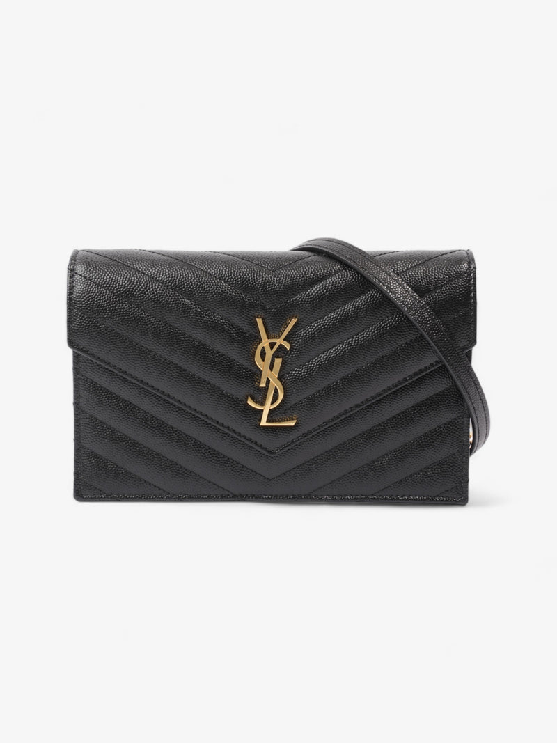  Cassandre Envelope Chain Wallet Black Matelasse Leather