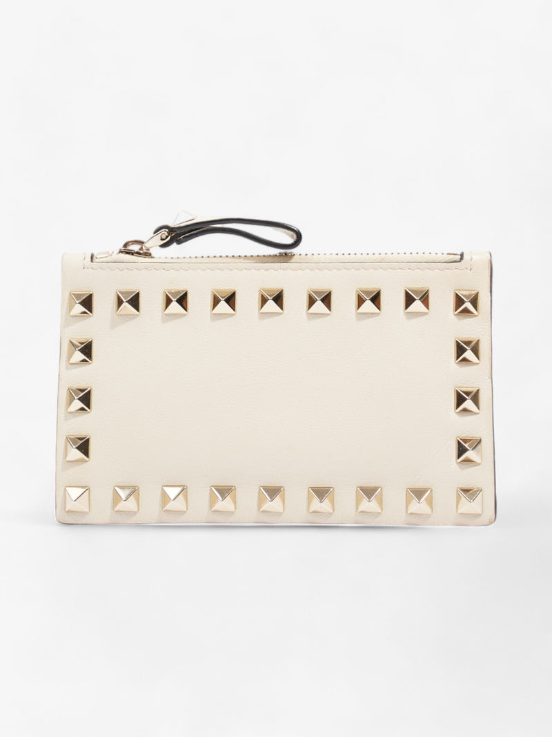  Valentino Zipped Coin Purse Cream Leather