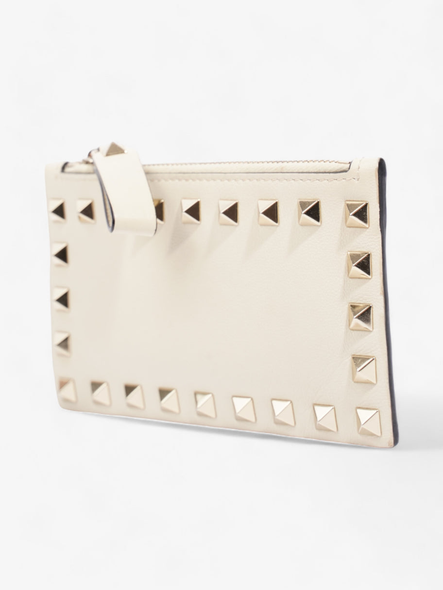 Valentino Zipped Coin Purse Cream Leather Image 3