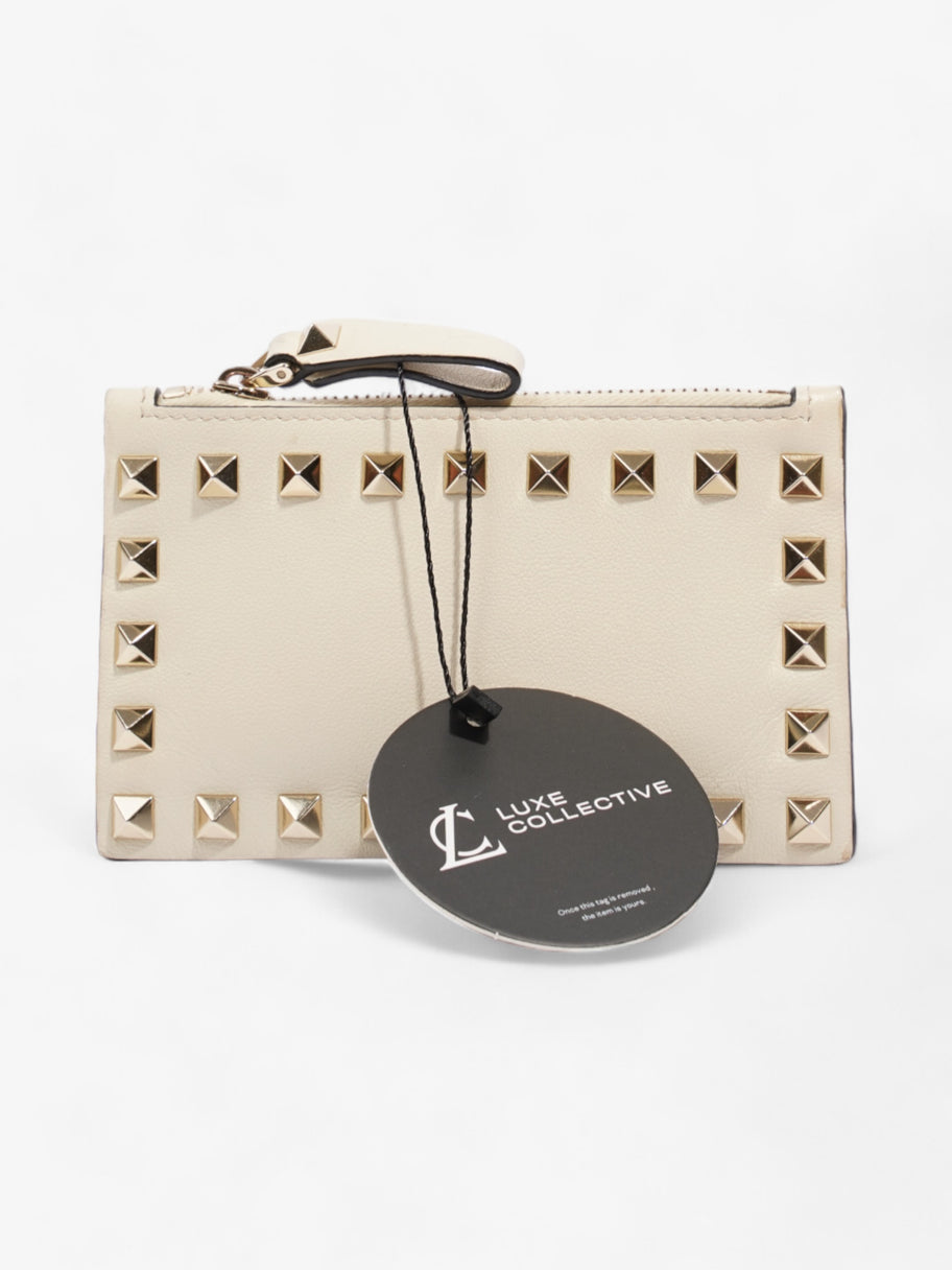 Valentino Zipped Coin Purse Cream Leather Image 7