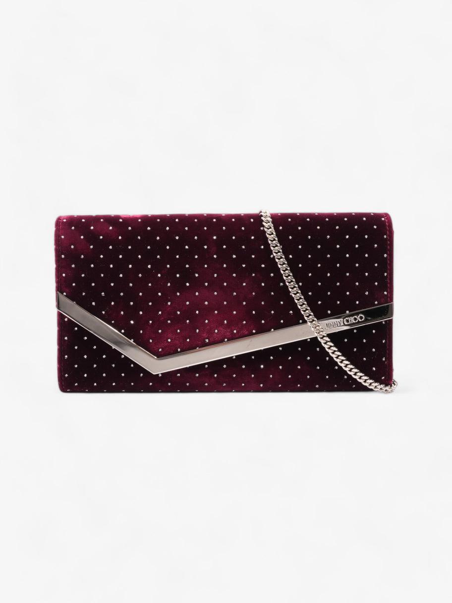 Jimmy Choo Glitter Flap Pouch Burgundy Velvet Image 1