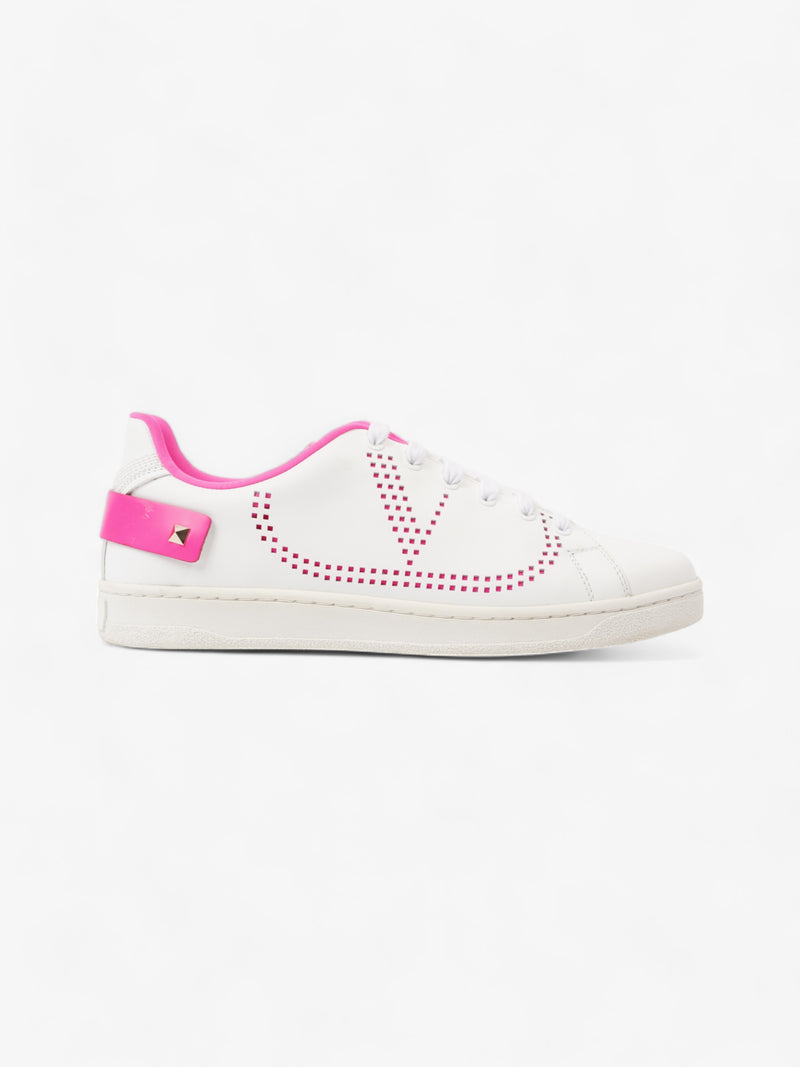  Valentino Backnet Neon-Trimmed Perforated Sneakers White / Neon Pink Leather EU 38 UK 5