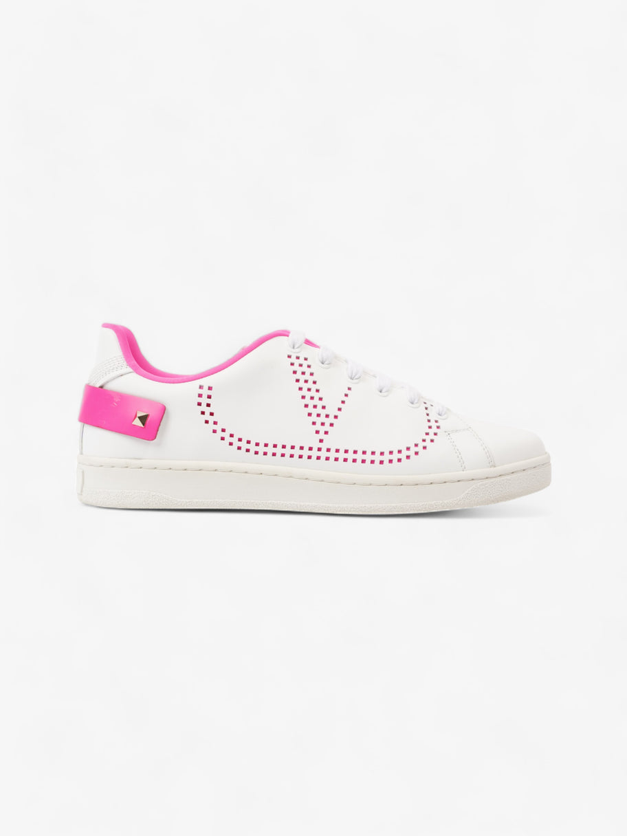 Valentino Backnet Neon-Trimmed Perforated Sneakers White / Neon Pink Leather EU 38 UK 5 Image 1