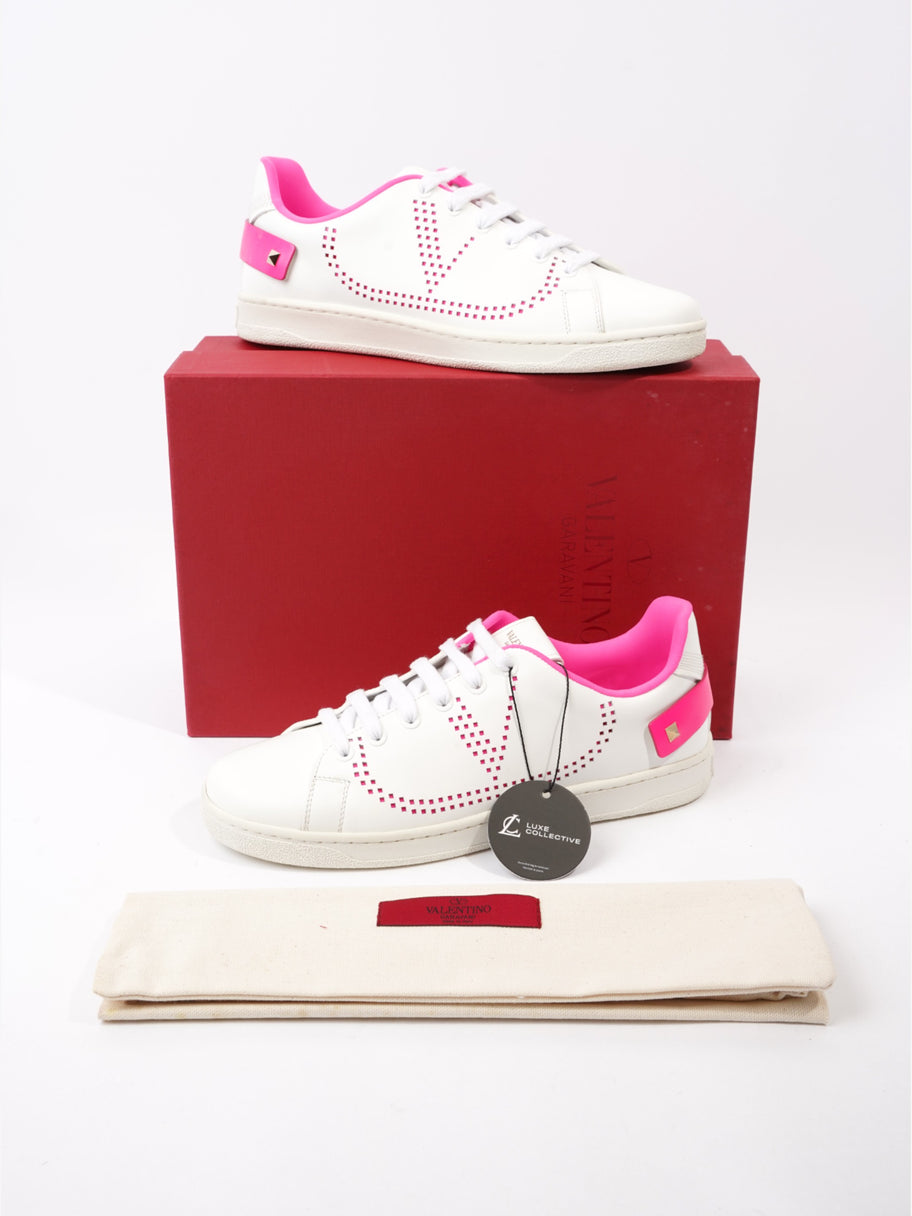 Valentino Backnet Neon-Trimmed Perforated Sneakers White / Neon Pink Leather EU 38 UK 5 Image 11