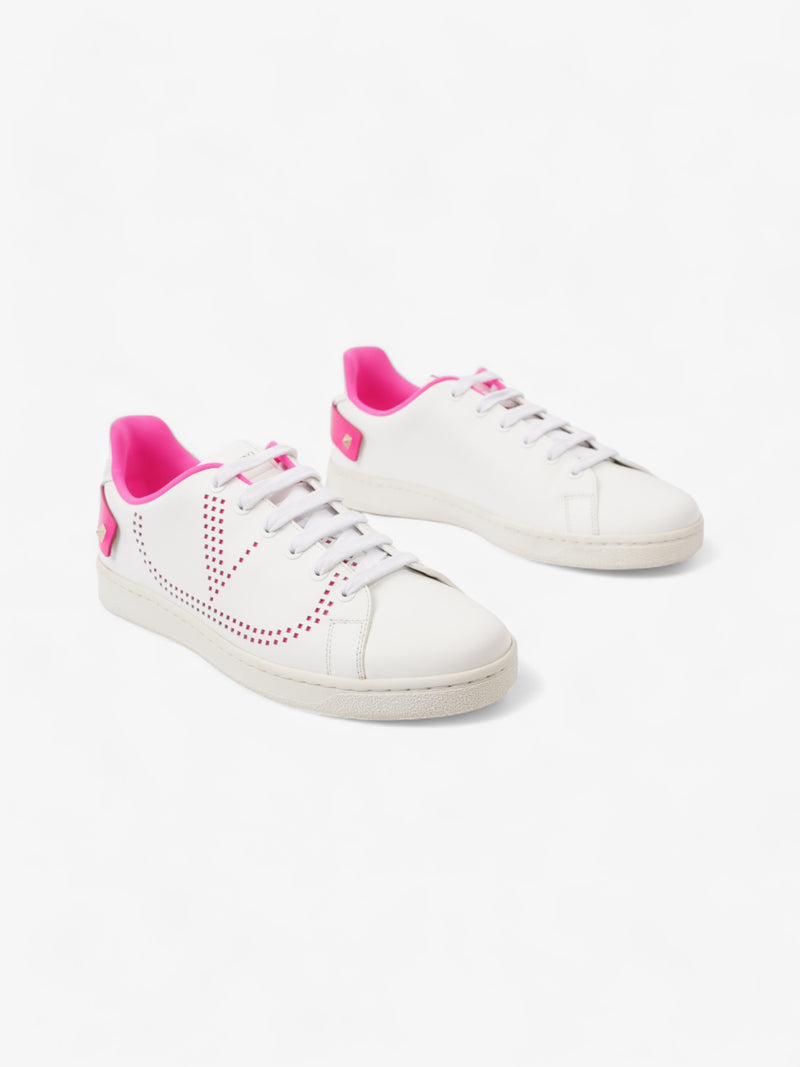  Valentino Backnet Neon-Trimmed Perforated Sneakers White / Neon Pink Leather EU 38 UK 5