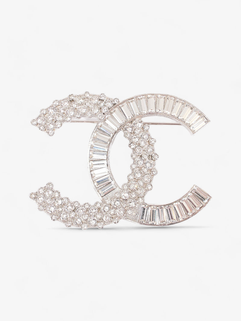  Chanel CC Brooch Silver Crystal