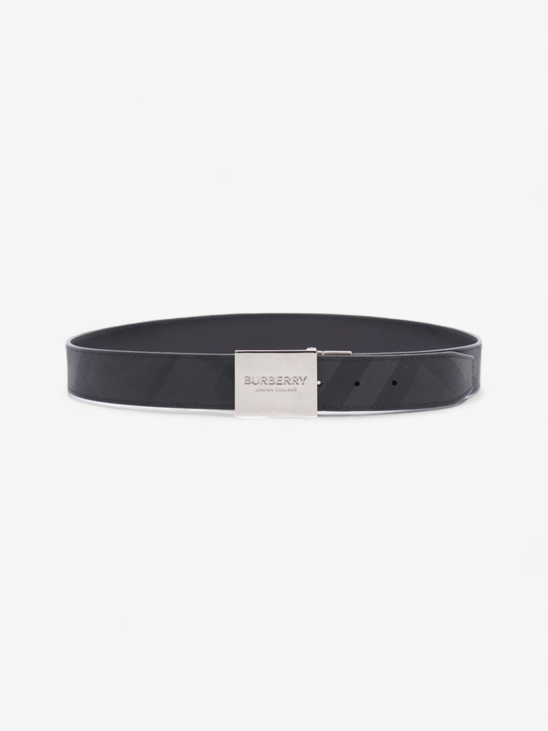  Burberry Plaque Buckle Belt Black / Dark Charcoal Leather 95cm 38