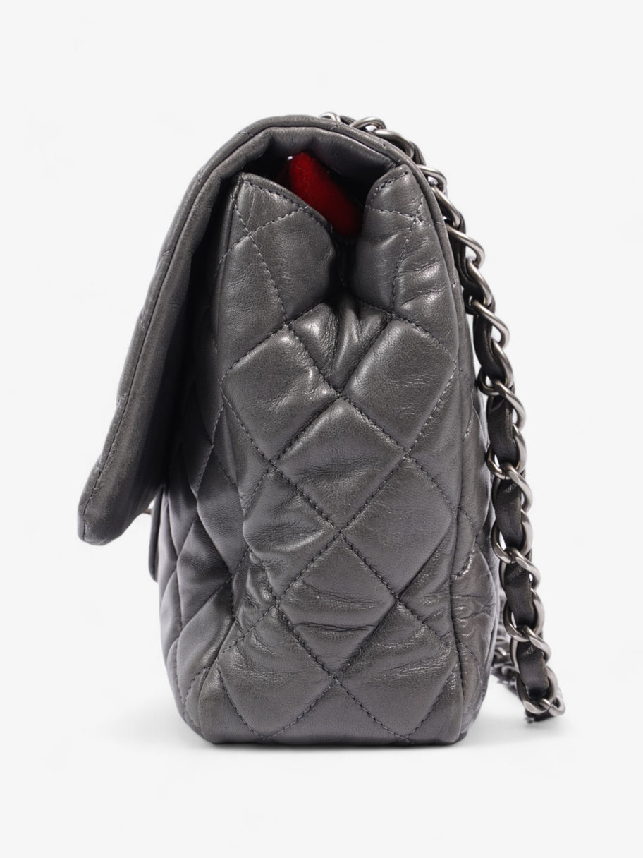 Chanel Classic Single Flap Grey Lambskin Leather Jumbo Image 3