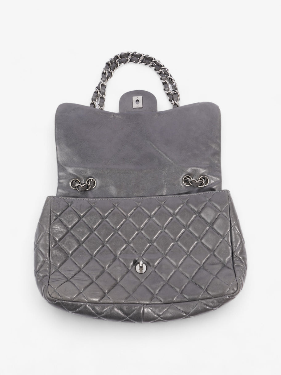 Chanel Classic Single Flap Grey Lambskin Leather Jumbo Image 7