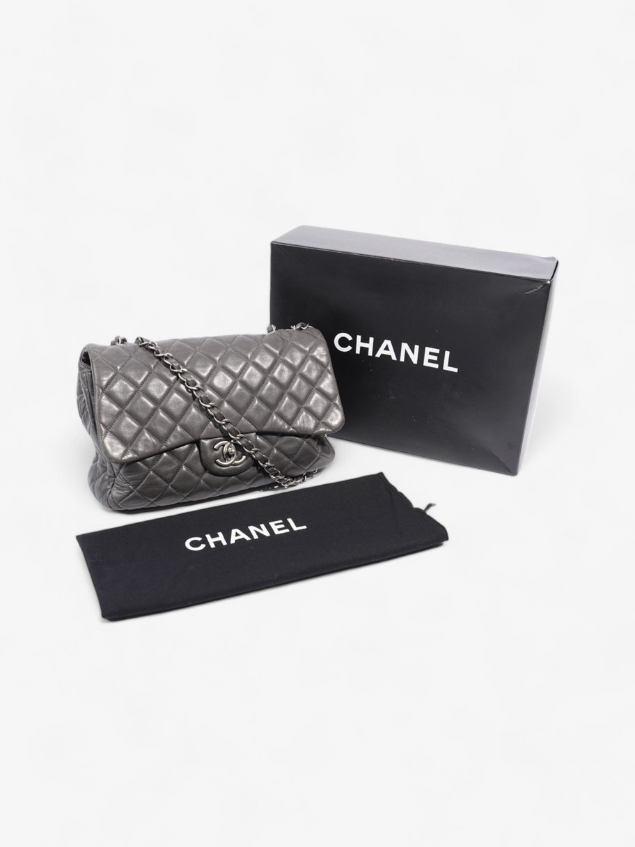 Chanel Classic Single Flap Grey Lambskin Leather Jumbo Image 9