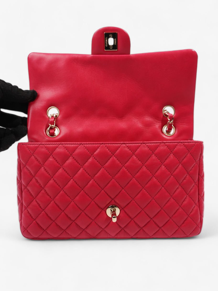 Chanel Classic Single Flap Bag with Valentines Hearts Raspberry Lambskin Leather Image 9