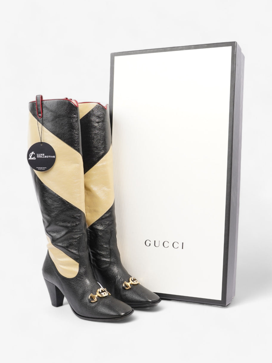 Gucci Diagonal Striped Zumi Knee Boots 60mm Black / Beige / Red Leather EU 37.5 UK 4.5 Image 10