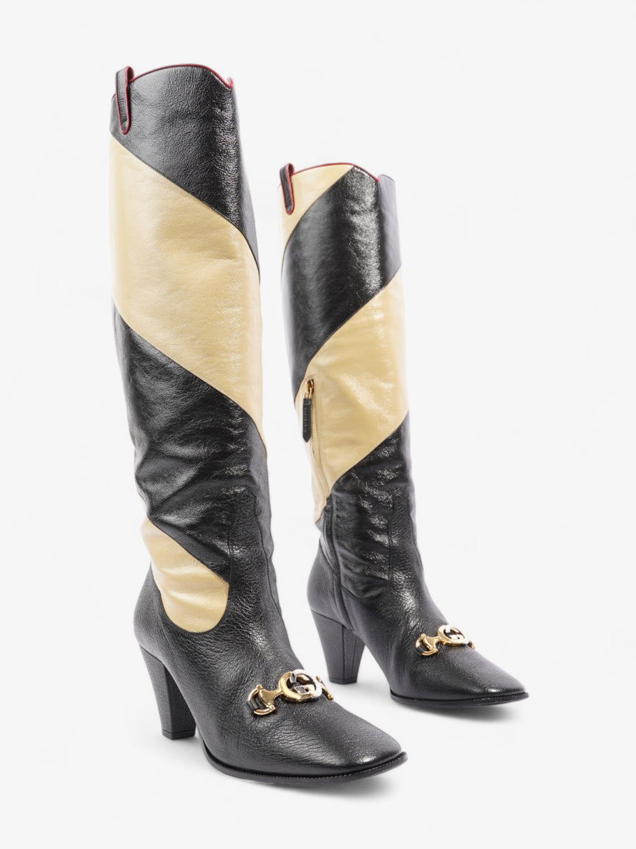 Gucci Diagonal Striped Zumi Knee Boots 60mm Black / Beige / Red Leather EU 37.5 UK 4.5 Image 2