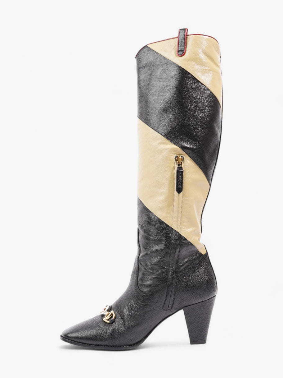 Gucci Diagonal Striped Zumi Knee Boots 60mm Black / Beige / Red Leather EU 37.5 UK 4.5 Image 3