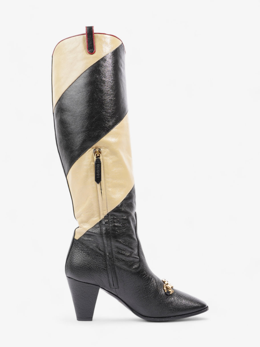 Gucci Diagonal Striped Zumi Knee Boots 60mm Black / Beige / Red Leather EU 37.5 UK 4.5 Image 4