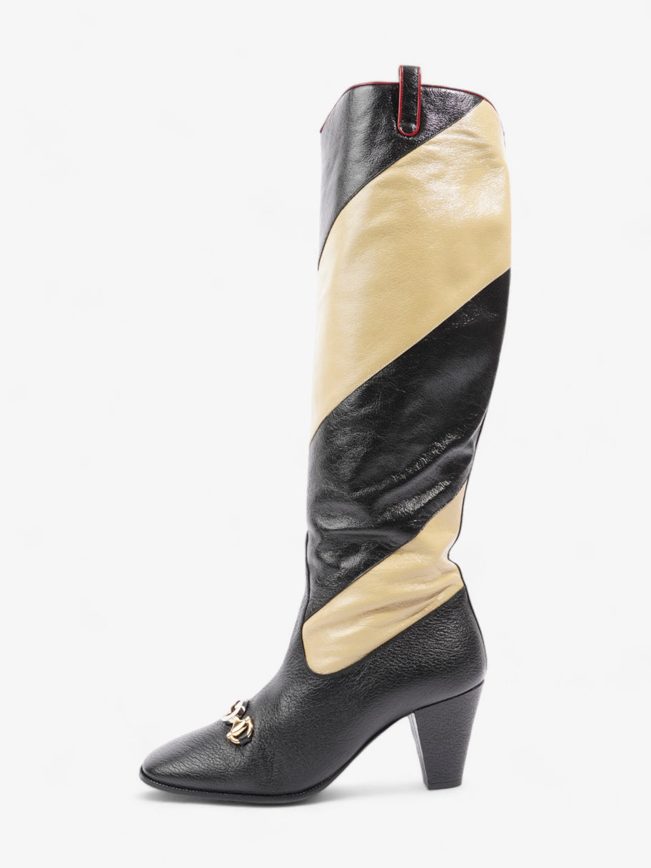 Gucci Diagonal Striped Zumi Knee Boots 60mm Black / Beige / Red Leather EU 37.5 UK 4.5 Image 5