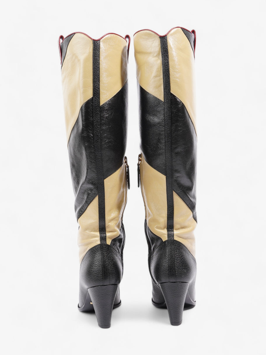 Gucci Diagonal Striped Zumi Knee Boots 60mm Black / Beige / Red Leather EU 37.5 UK 4.5 Image 6