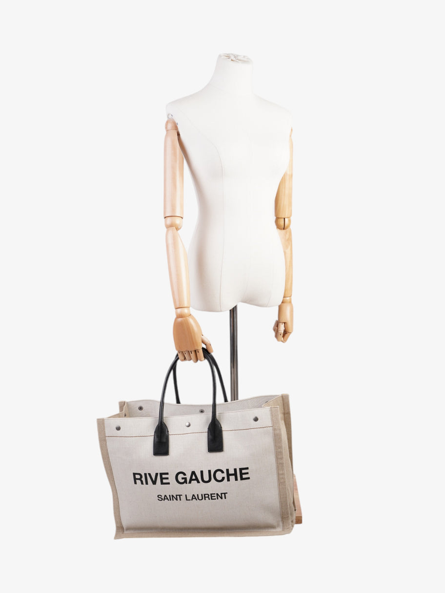 Saint Laurent Rive Gauche Tote Black / Natural Canvas Image 2