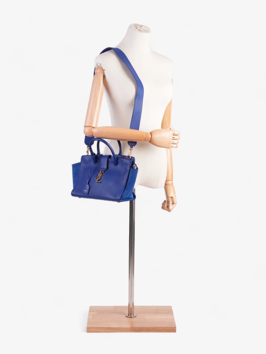 Saint Laurent Downtown Cabas Tote Bag Blue Leather Small Image 2