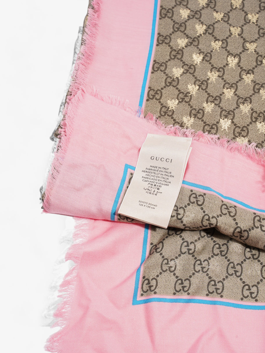 Gucci Bee GG Scarf Beige And Ebony GG Supreme / Pink / Gold Silk Image 5