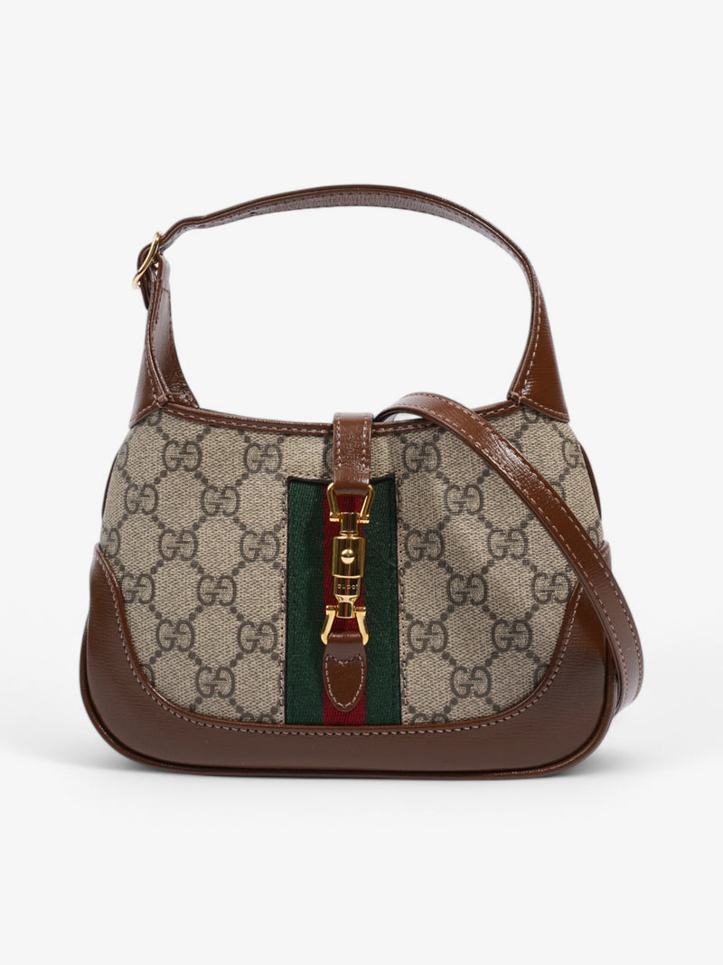  Gucci Jackie 1961 GG Supreme / Brown / Green Coated Canvas Mini