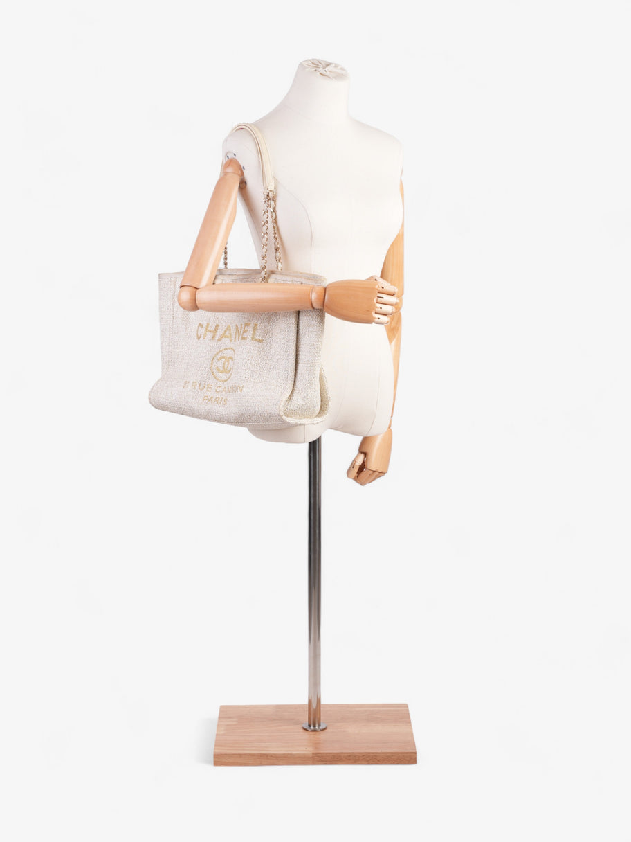 Chanel Deauville Tote Ivory Canvas Small Image 2