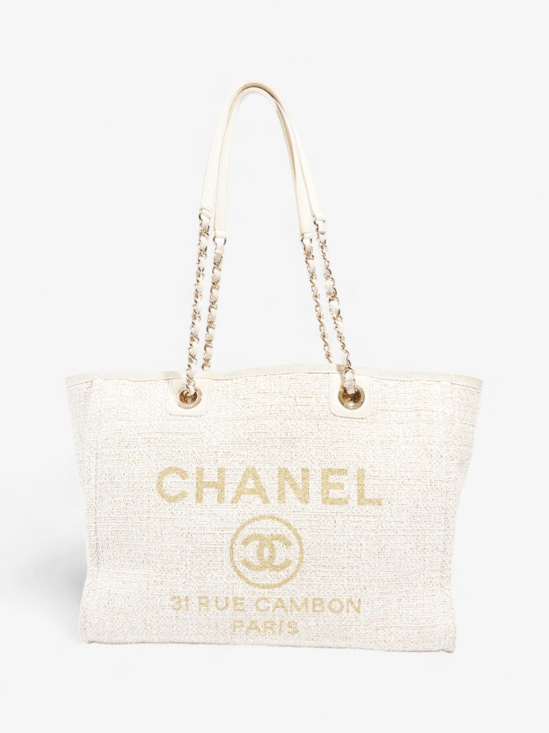  Chanel Deauville Tote Ivory Canvas Small