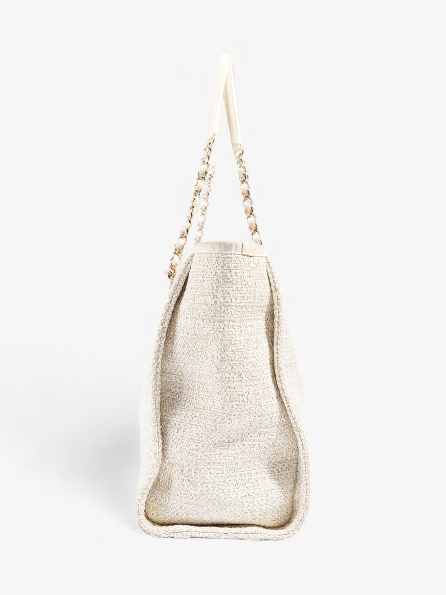 Chanel Deauville Tote Ivory Canvas Small Image 3