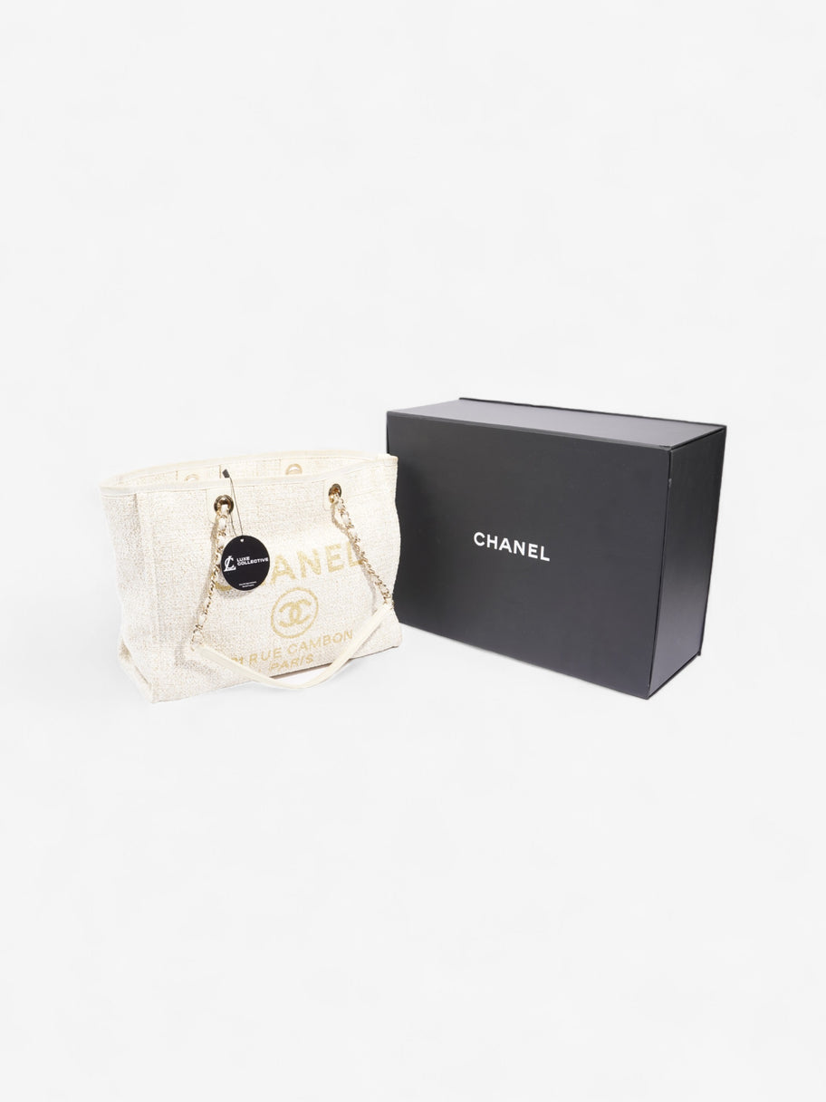 Chanel Deauville Tote Ivory Canvas Small Image 8