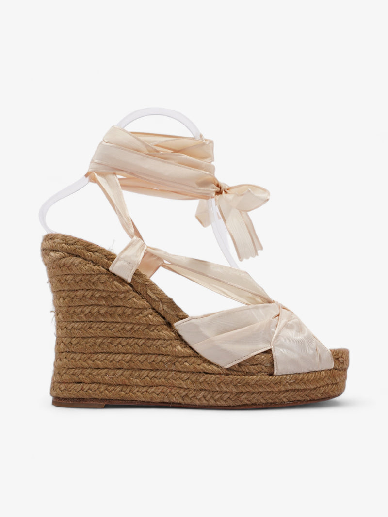  Christian Louboutin Espadrille Wedges 100 Cream Satin EU 37 UK 4