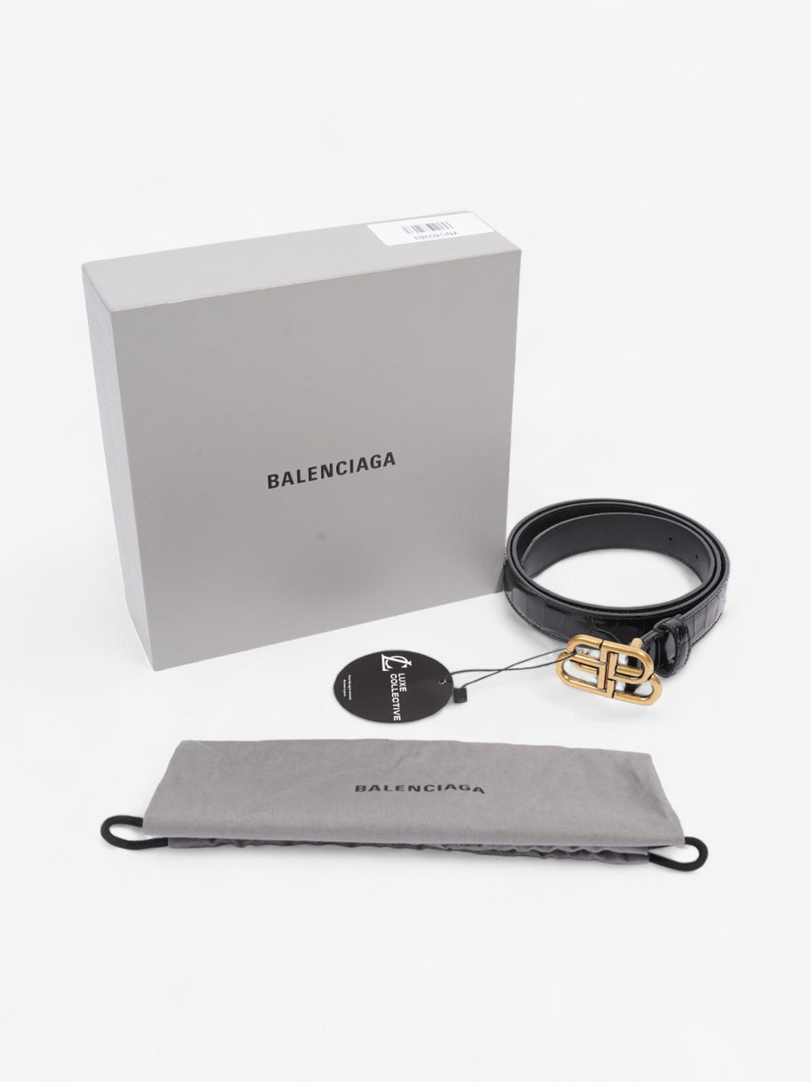 Balenciaga BB Thin Belt Black / Gold Embossed Leather 90cm Image 7