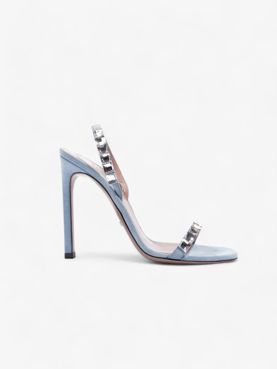 Gucci Kid Scamosciato Crystallo Mallory Slingback  100mm Mineral Blue  Suede EU 37.5 UK 4.5 Image 1