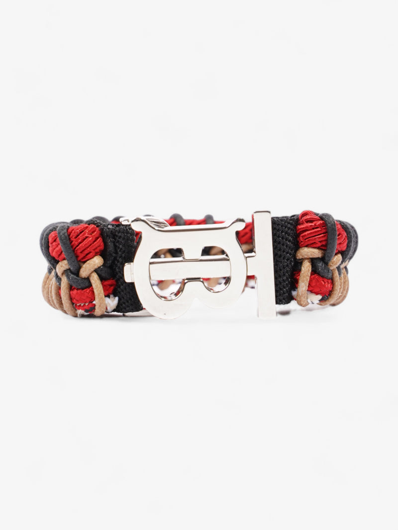  Burberry TB Braided Bracelet Black / Red / Silver Cotton Medium