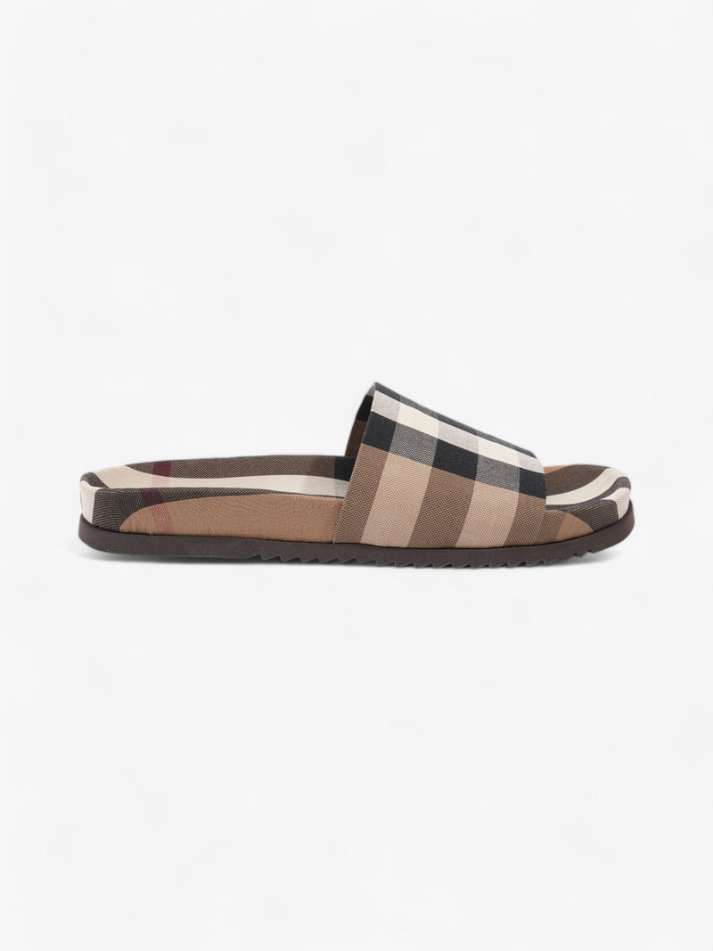  Burberry Check Slide Dark Birch Brown Cotton EU 42 UK 9