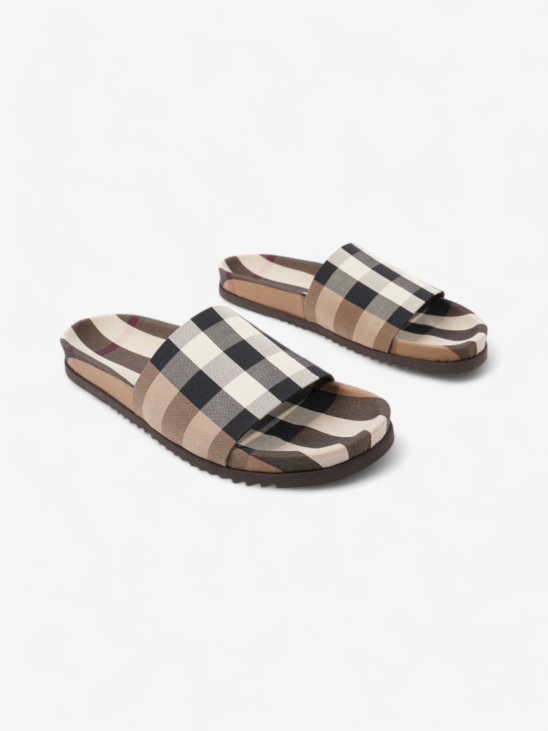  Burberry Check Slide Dark Birch Brown Cotton EU 42 UK 9