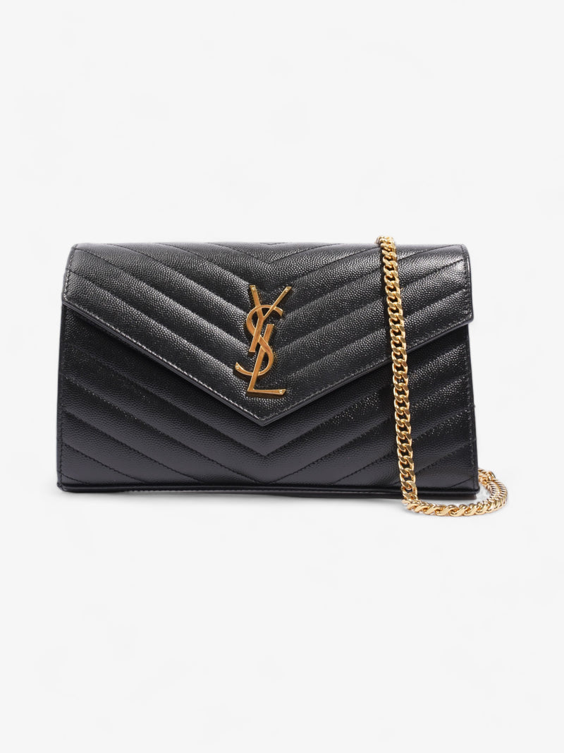  Saint Laurent Quilted Envelope Clutch Black Grained Leather