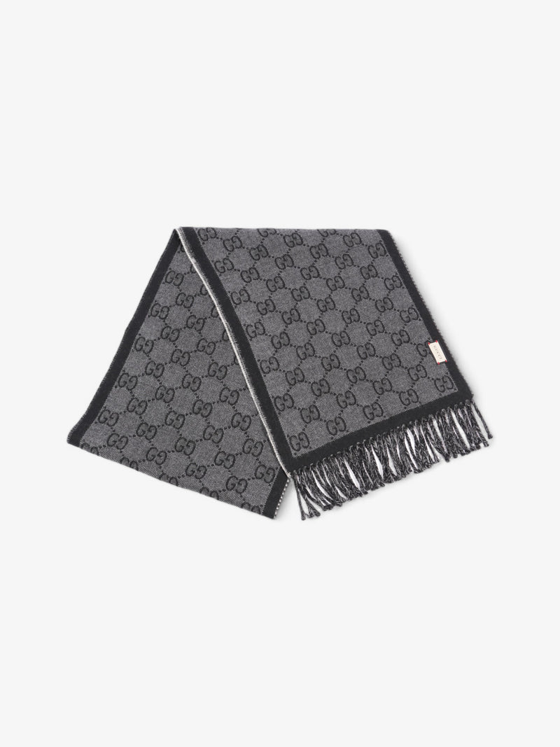  Gucci GG Jacquard Pattern Scarf with Tassels GG Supreme / Black / Grey Wool