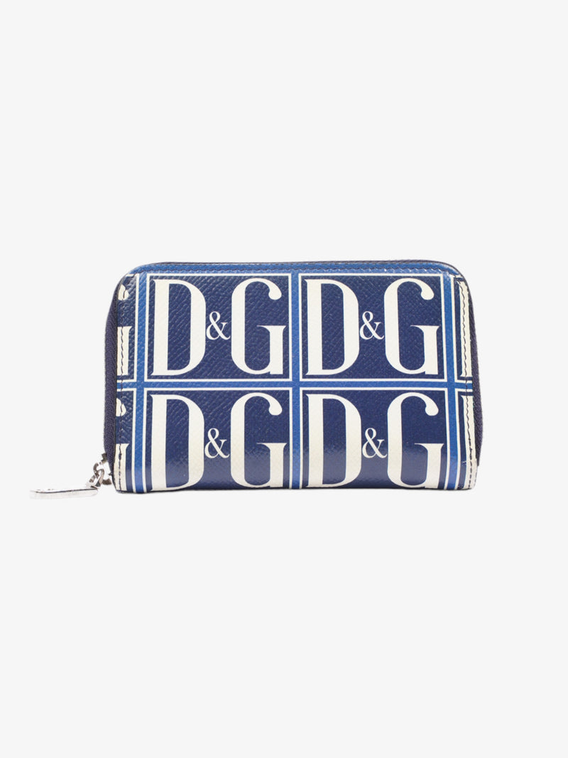  Dolce and Gabbana D&G Logo Zip Around Wallet Blue / White Leather