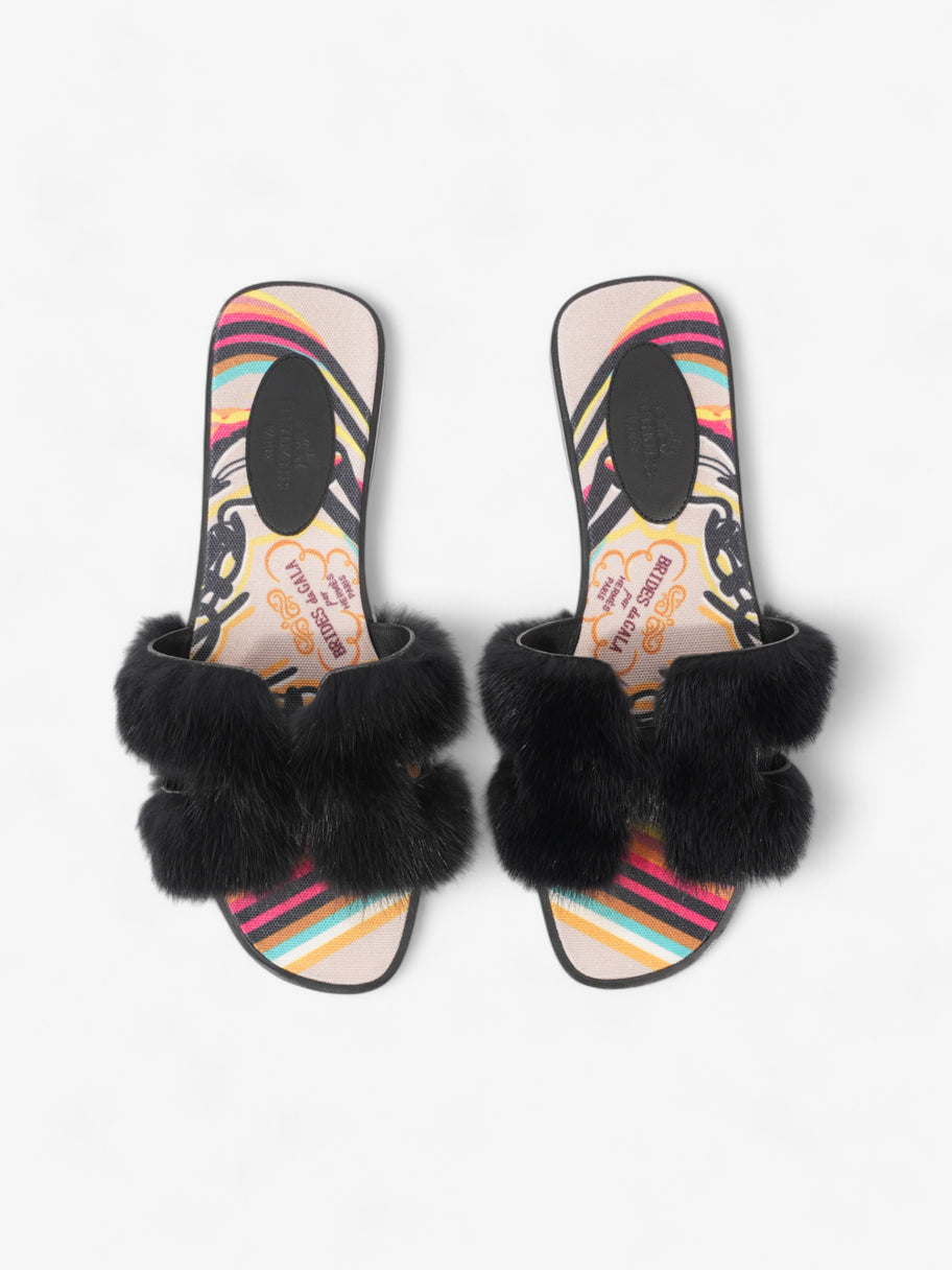 Hermes Oran Mink Sandals Black / Multicolour Mink EU 38 UK 5 Image 8